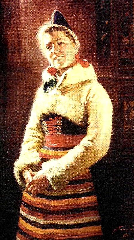 jenny nystrom rattvikskulla i vinterdrakt oil painting picture